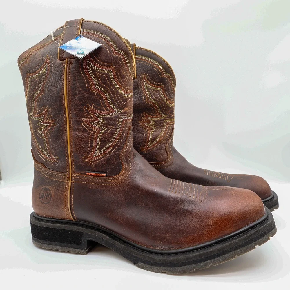 Double-H Boots Mens 13 D Distressed Tan Leather Square Toe ICE Boots DH6116 NWB